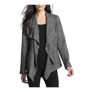Eileen Fisher Gray Herringbone Cascading Open Front Cardigan Jacket